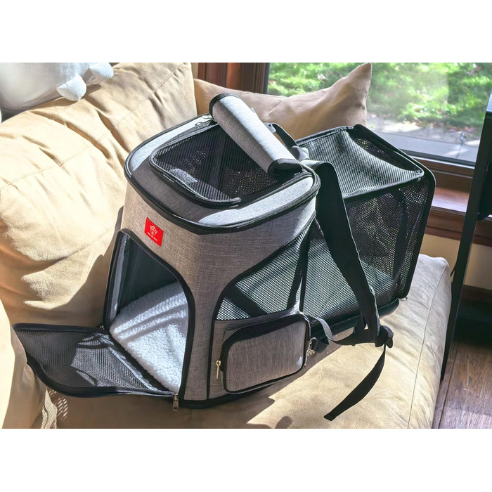 Розширюваний рюкзак для котів та собак One for Pets, сірий колір. Зручний для подорожей та прогулянок.