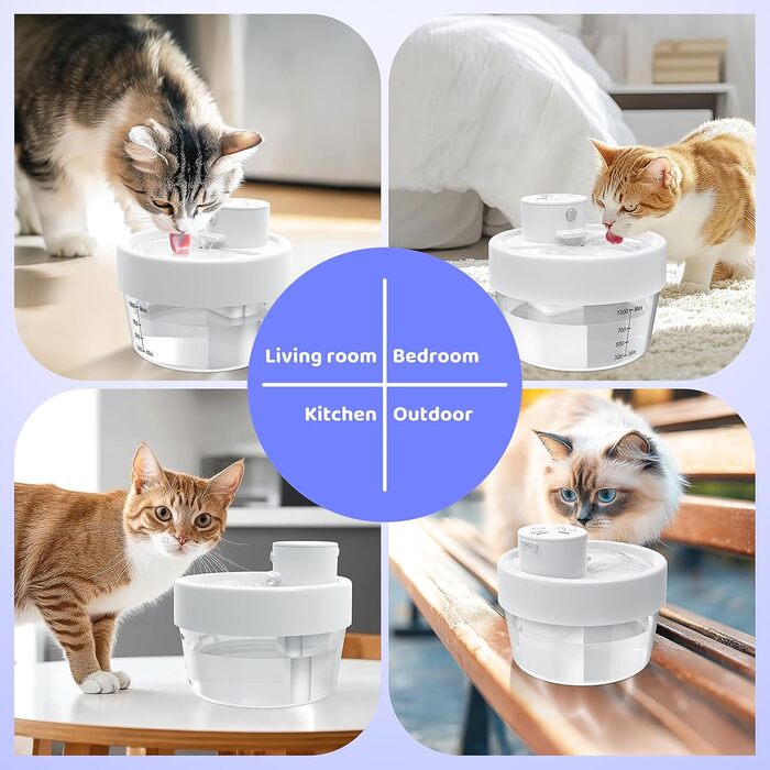 Фонтанчик для котів RUXAN 2L, тихий, з акумулятором 2200mAh, з датчиком руху, 3 режими, для котів та собак, білий (WF06/WF07), поліестер