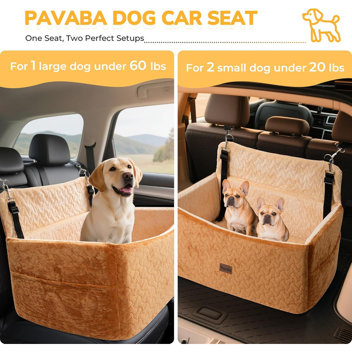 Автокрісло для собак великих та середніх порід до 27,2 кг - З піднятою передньою частиною 35,6 см, подушка з Memory Foam, знімний, миючий чохол, коричневе