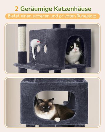 Комплекс для котів Globlazer XXL (204 см) для 3-5 великих котів, темно-сірий: будиночки, платформа, гамак, іграшки