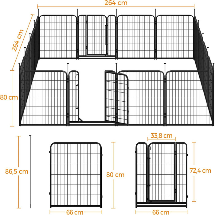 Вольєр для собак Yaheetech 16-ти частинний, 80 см, для квартири та саду, збірка без інструментів