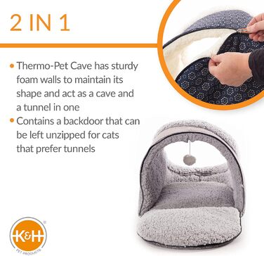 Електричне лежанка-печера для котів K&H Pet Products, сіра з геометричним візерунком, 43,2x38,1x33 см