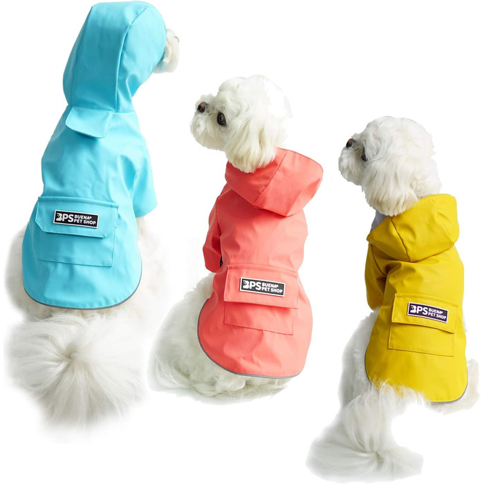 Водонепроникний дощовик для собак BPS з капюшоном та кишенею, 100% поліестер, блакитний, розмір M, BPS-9701AZ (пакет з 1)