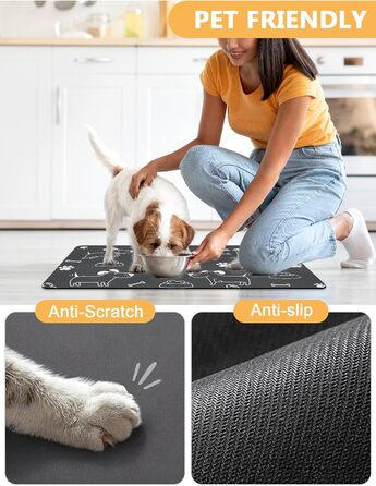 Нековзна килимок-підкладка під миску для собак та котів, сірий, з принтом 'I love my dog', 43 x 75 см