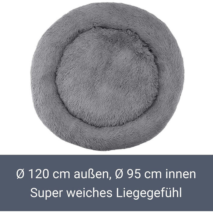 Кругле лежанка для собак та котів Juskys Monty 3XL, 120 см, сірий колір, м'яка, антиковзаюча, знімний чохол