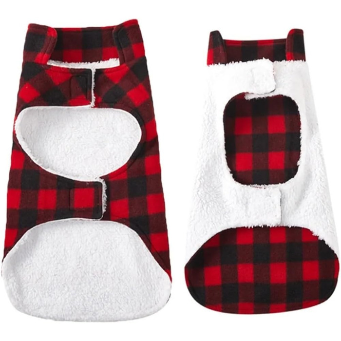 Зимовий теплий одяг для собак: флісова куртка, в перевернутому дизайні, в клітинку, для маленьких, середніх та великих собак (S), червоний