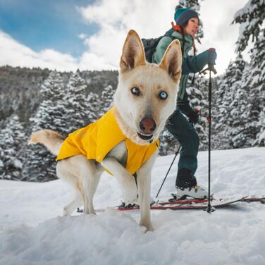 Ruffwear Vert зимова водонепроникна куртка для собак XS, ізоляційна жовта дощовик для собак, легка всепогодна жилетка для собак, мінерально-жовтий