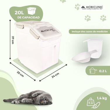 Контейнер для корму Mobiclinic Pets 20 л з герметичною кришкою, мірною ложкою та колесами, для домашніх тварин