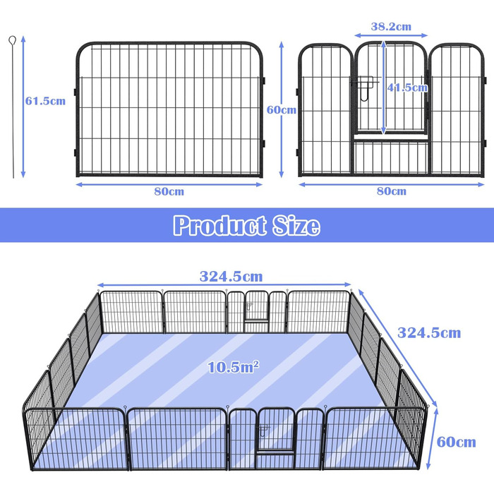 Клітка-загон для цуценят Yakimz 8-секційний, 60 см, з дверцятами та захисним тентом, для собак, кроликів та інших дрібних тварин (80x60 см)