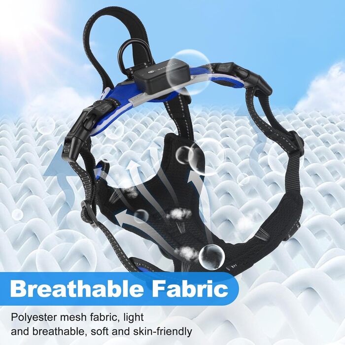 Шлейка для собак Masbri світловідбиваюча, регульована, з ручкою, м'яка підкладка, для собак середніх та великих порід, чорно-синя, TC3005B (XL, Синій)