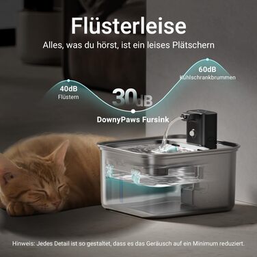 Бездротовий фонтан-поїлка для котів DownyPaws з нержавіючої сталі, 3 л, сріблястий/чорний