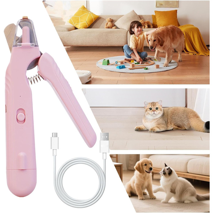 Електричний триммер для нігтів собак і котів з LED-підсвічуванням, шліфувальник для догляду за лапами та цуценятами, рожевий