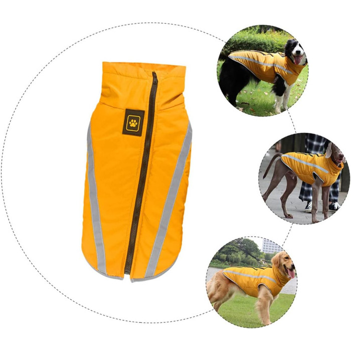 Жовтий водонепроникний дощовик для собак з флісовою підкладкою та світловідбиваючими смугами, 55x68 см