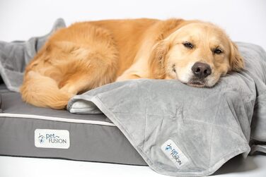 PetFusion Premium Plus велика двостороння собача ковдра 135x107 см, сіра мікроплюш, 100% м'який поліестер
