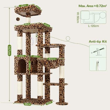 Драбина для котів Globlazer 167 см з платформою, будиночком, когтеточками та іграшками - XL для 2-4 котів