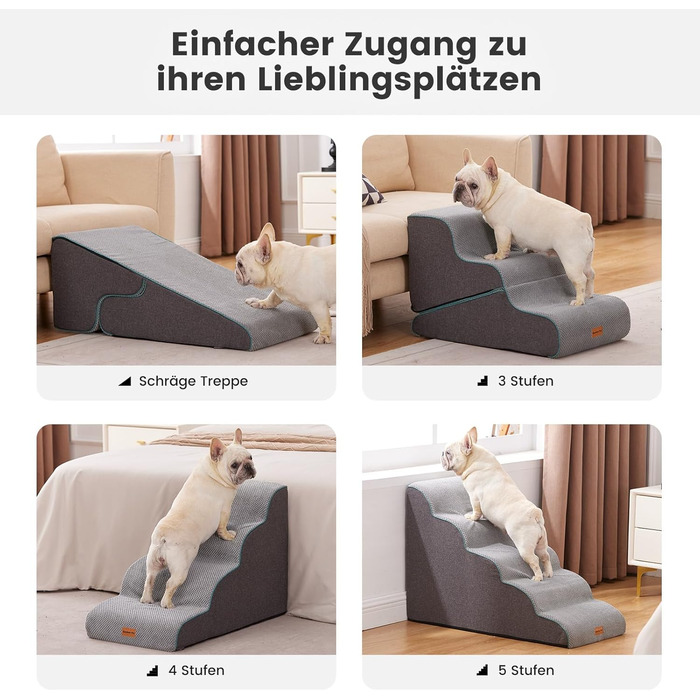 Східці для собак Garder Pet - 35/42 см, 3 сходинки, з високощільної піни, з водонепроникним антиковзким покриттям для ліжка, дивану, софи, сірі