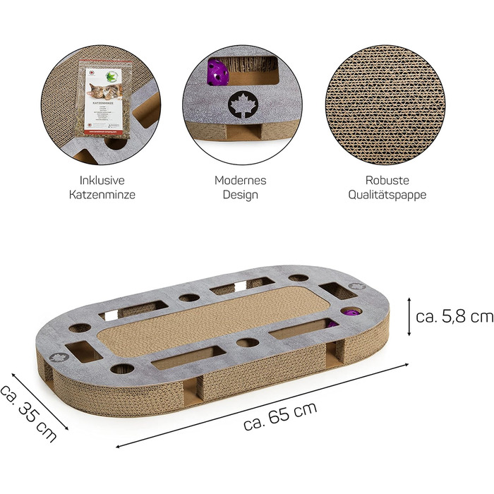 PlayPlate Katzenspielplatz - ігровий майданчик для котів CanadianCat, 65x35x5.8 см, з інтегрованою картонною поверхнею для дряпання, в бетоні, ігровий коврик
