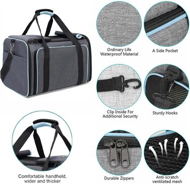 Транспортна переноска для кота Wuudi, складана сумка для собак, переноска для кота для подорожей літаком/автомобілем, дихаюча переноска для кота, маленькі собаки в авто