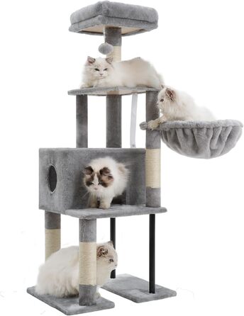 Котячий будиночок Heybly Kratzbaum HCT200SW, 125 см: кігтеточка, будиночок, лежанка, стрибкова платформа, сірий