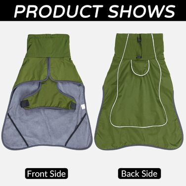 Водонепроникний собачий плащ, тепла куртка для собак з шлейкою, світловідбиваючий цуценячий плащ з флісовою підкладкою для великих та міцних собак, холодна погода, для використання в приміщенні та на вулиці, колір зелений, розмір XXL