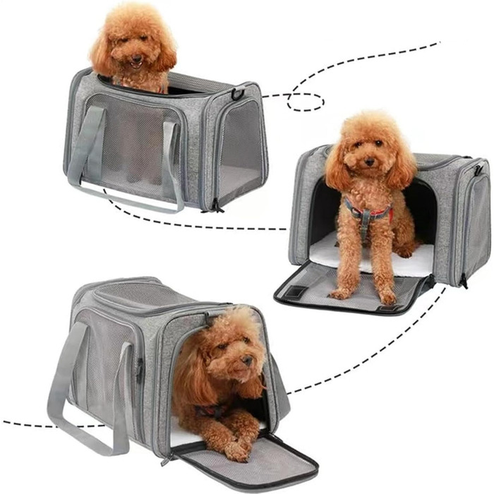 Транспортна переноска для собак та котів, складана, сіра. Зручна переноска-сумка для маленьких собак та котів. Дихаюча переноска для тварин.