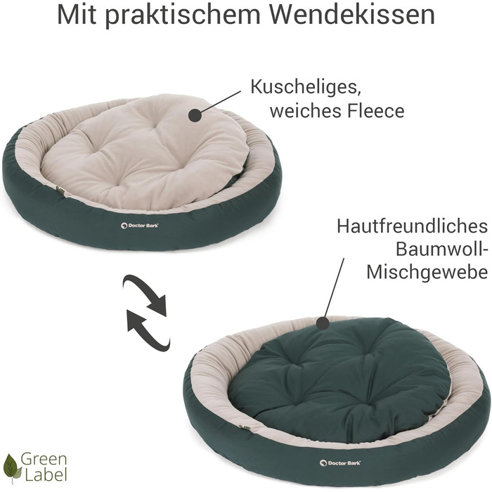 Кругле ліжко для собак середніх порід GreenLabel, м'яке, пухнасте, з вологостійким дном, фліс/бавовна, колір кобальтово-синій (L - 70x60 см)