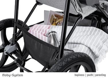 Дитяча коляска-трансформер Moby-System Runner Mountain з дощиковим захистом, до 15 кг, комплект аксесуарів: ремінь безпеки, відбивачі, оглядове вікно та кошик для речей (сіра)