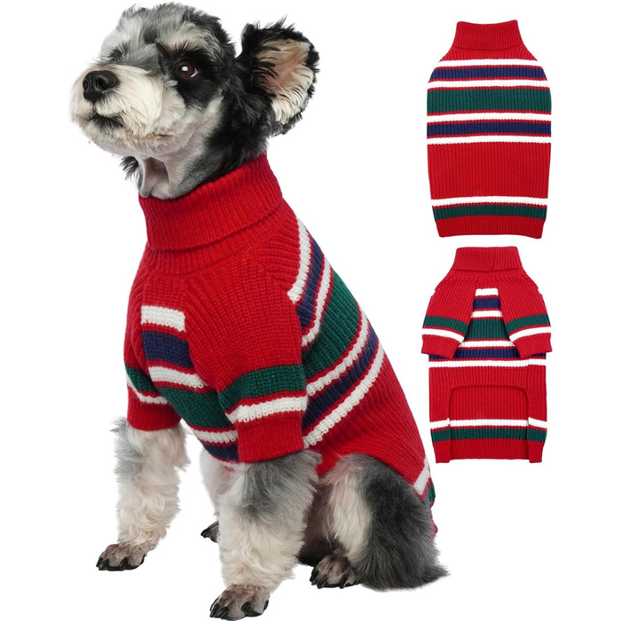 Теплий різдвяний пуловер для собак середнього розміру, червоний. Ідеально для мопсів та такс.
