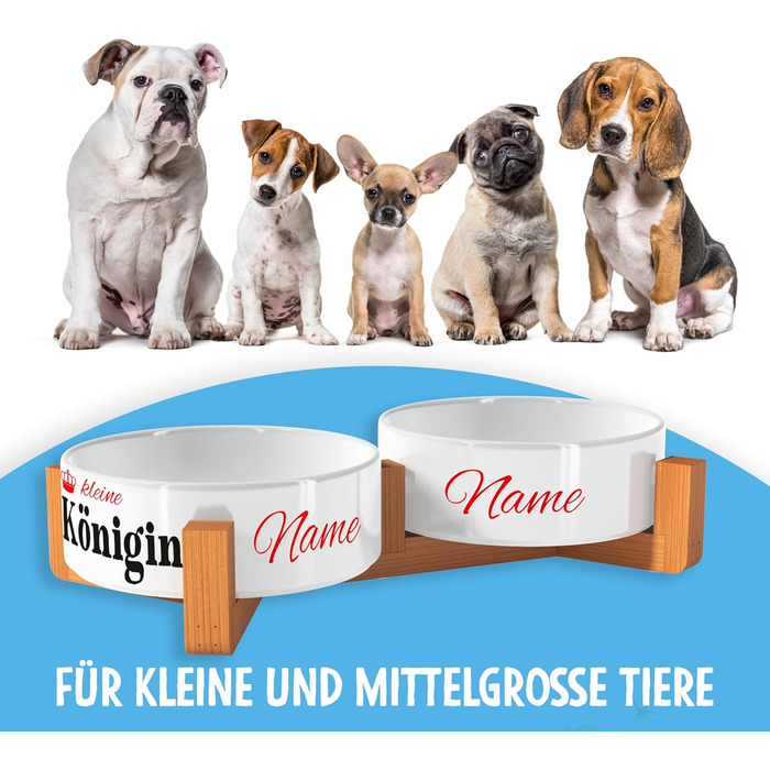Персоналізована миска для собак OWLBOOK з ім'ям - подвійна керамічна миска з бамбуковим каркасом, 300 мл
