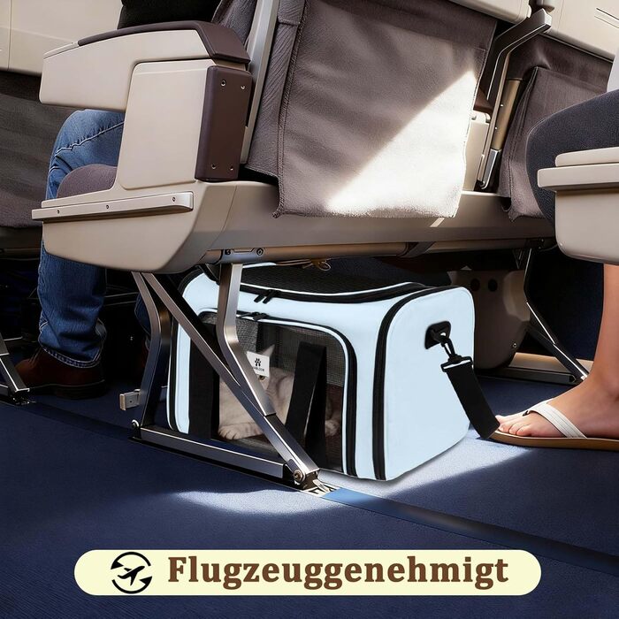 Транспортна сумка для котів та маленьких собак – складана, добре провітрювана переноска. Сумка для тварин з водонепроникною підкладкою для безпечного транспортування до ветеринара, у подорожах та в авто (Блакитна)