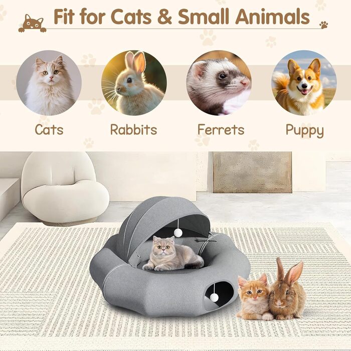 Туннель-лежанка для котів Teeloray Road, сірий, діаметр 90 см - іграшка-лежанка для котів, тунель-схованка