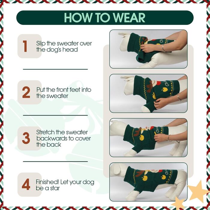 Пуловер для собак Kuoser на Новий Рік, теплий в'язаний пуловер для цуценят, м'який зимовий одяг для собак, святковий пуловер з оленем для маленьких та середніх собак, зелений L, зелений
