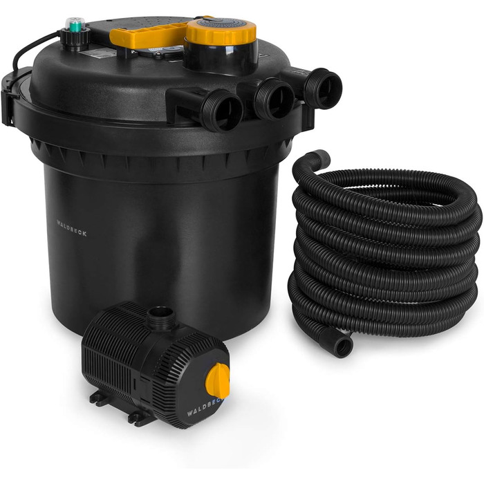 Комплект фільтрації для ставка Waldbeck Aquaklar: напірний фільтр, 11 Вт UV-C, насос 35 Вт, для ставків до 6000 л, шланг 5 м, продуктивність 9000 л/год