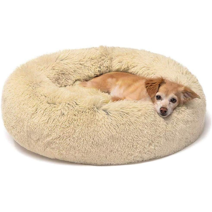 Кругле ліжко для собак Loir, 120 см, хакі, м'яке плюшеве, для глибокого сну