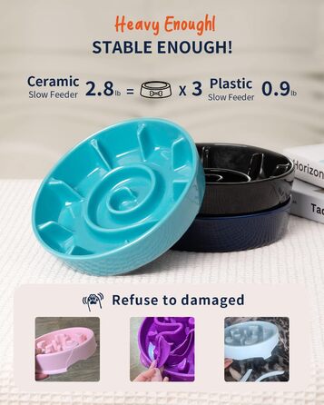 Миска для собак з кераміки Slow Feeder, 2 чашки, рожево-чорна, для середніх порід, сприяє звикання до повільного годування, 8 дюймів