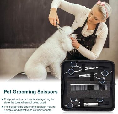Набір професійних інструментів для грумінгу собак EVTSCAN: ножиці, триммер, ножиці з гребенем (6 шт)