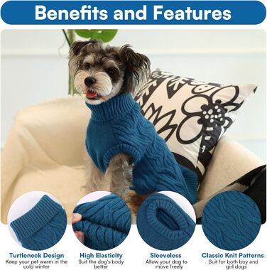Пуловер для собак Queenmore Dackel, в'язаний водолазка для собак, підходить для Джек Рассел, Бульдог, Коргі, Французький Бульдог, Мопс (Синій, M)