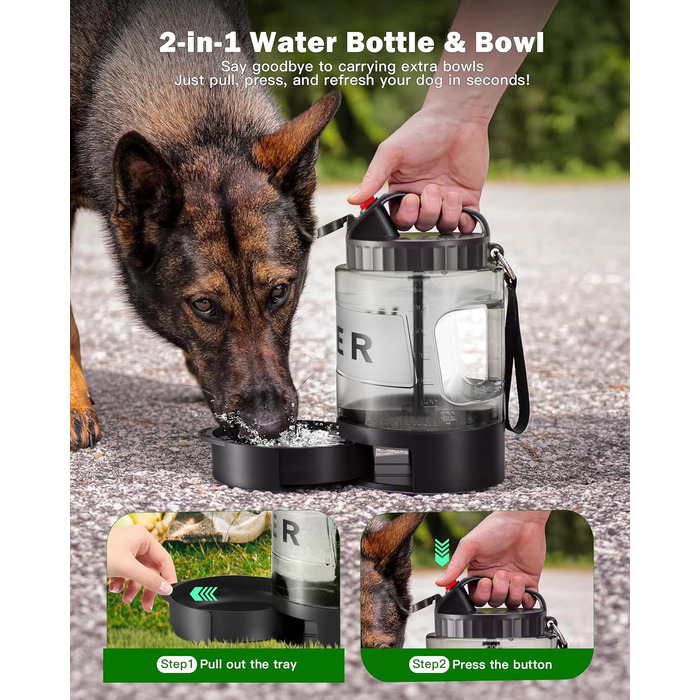 Водяна пляшка для собак великих порід, портативна, з мискою, для подорожей, прогулянок, кемпінгу, виготовлена з BPA-free матеріалу, не протікає
