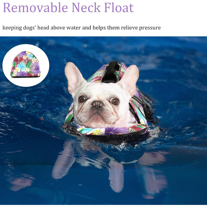 Жилет для собак Французький бульдог з світловідбиваючими смугами, плаваючий жилет для собак, для купання та катання на човні (обхват грудей: 43.2 - 76.2 см, вага: 7.7 - 12.7 кг) M (Обхват грудей: 43-76 см) фіолетовий (квітковий принт)