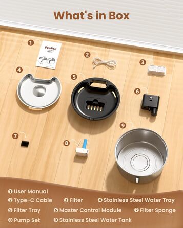 Качалка для котів PawPoll з датчиком руху, акумулятор 4200mAh, 3.2L, нержавіюча сталь, LED, тиха помпа, легко миється