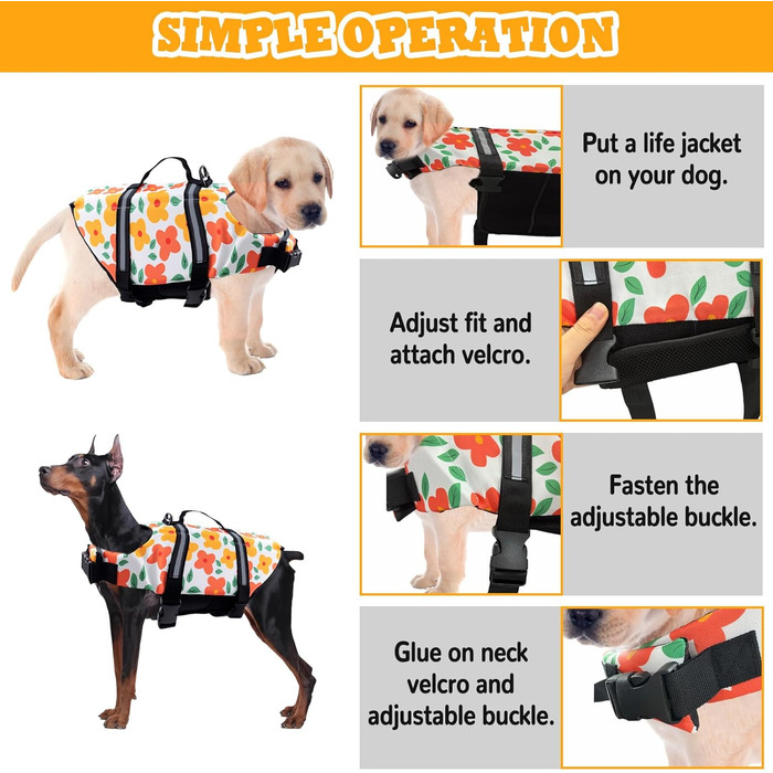 Рятувальний жилет для собак Schwiweste FainFun XL з квітами, Ripstop, регульований розмір, для собак великих і малих порід