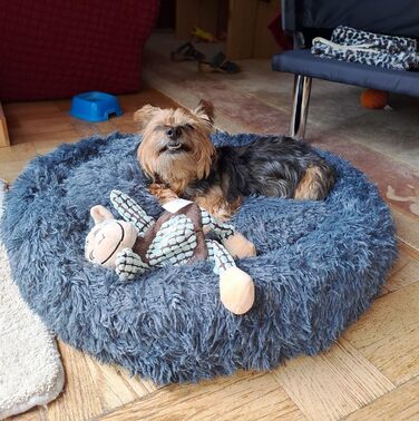 Кругле ліжко для собак Pfoten&nasen® Wolke 7, сірий/білий, 85 см - м'яке, знімний чохол, для середніх та великих собак