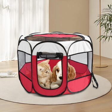 Клітка-загон для цуценят та тварин, 74x74x43 см, для собак, котів, кроликів та дрібних тварин, для використання в приміщенні та на вулиці (Рожева, Червона, Осінкова)