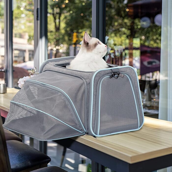 Складана переноска для котів і собак Petsfit, розширювана, авіаційна, з оксфордської тканини, з плечовим ременем