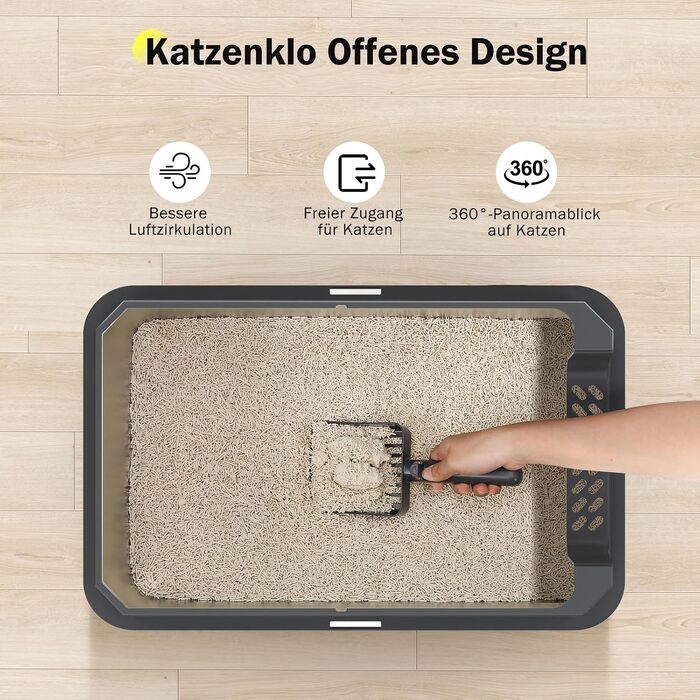 Сталевий лоток для котів MIXJOY XL, великий туалет для котів із нержавіючої сталі 28 л з високими бортами та сопком, темно-сірий (56.5x36.5x25.5 см)