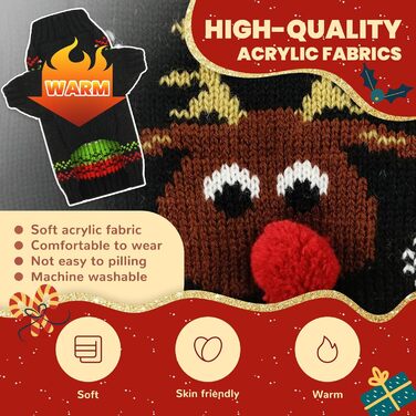 Пуловер для собак у стилі вінтаж, чорний олень, для дрібних, середніх та великих собак (XX-Large)