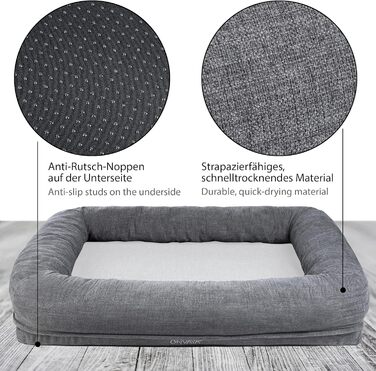 ONVAYA® Крісло-ліжко для собак | Ортопедичне | М'яке та затишне | З високим бортиком | XL | Для великих та маленьких собак | Знімний чохол | Сірий