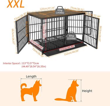 Клітка для собак BingoPaw XXL: Сучасний шафка-будка для великих собак 120см з приставним столиком та висувним лотком, 120×77×81.5см, Чорний