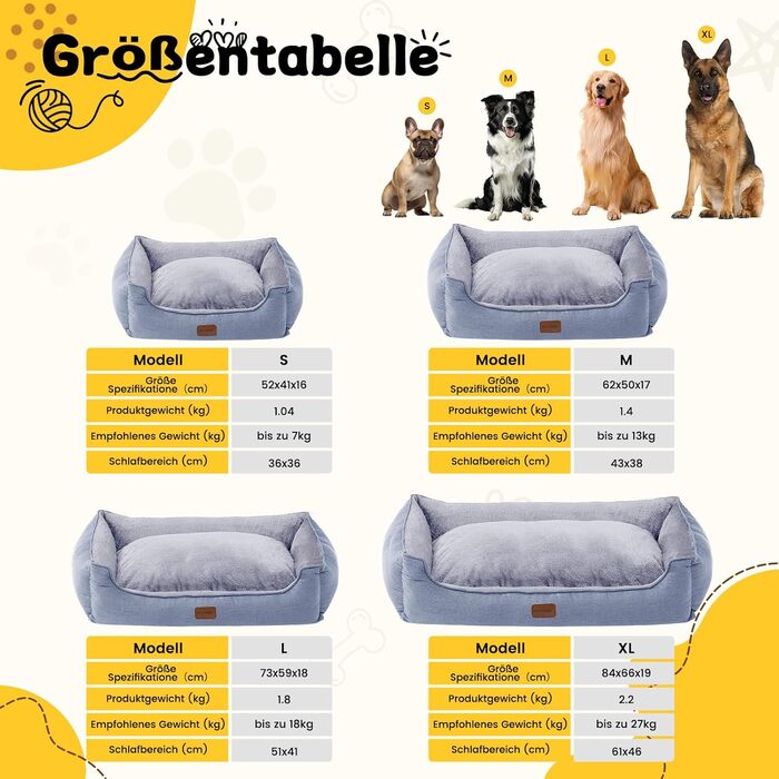 Ортопедичне ліжко для собак маленьких та середніх порід, 52x41x16 см, м'яке та зручне, кошик для собак з високим бортиком, знімний та пральний чохол, неслизьке, світло-сірий, для дому та авто