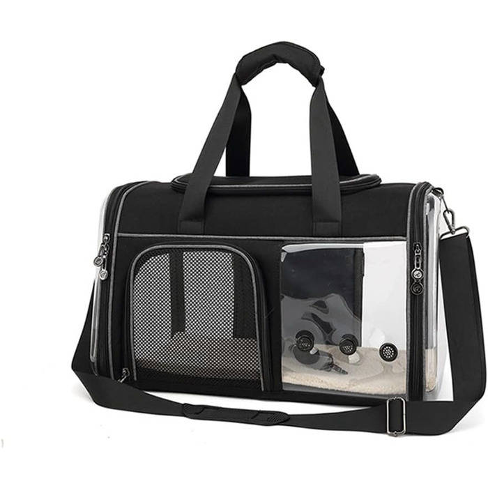 Транспортна переноска для собак та котів, чорна, 48x29x30 см, складана переноска для тварин
